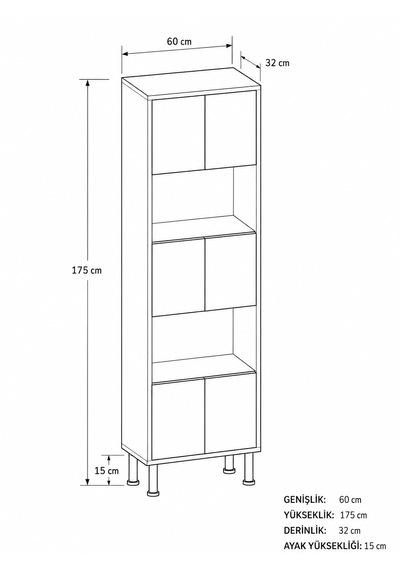 Hitit Kitaplık 175 Cm - Vitrin - Gümüşlük 100% Mdf Metal Ayak Beyaz