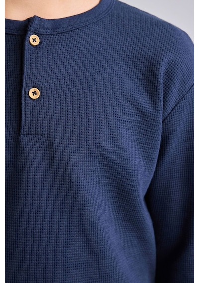 Defacto Regular Fit Henley Yaka Waffle Üst Ekose Alt 2li Pijama Takımı Erkek Çocuk I1444a826aunv256 Lacivert-nv256