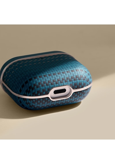 Apple Uyumlu AirPods 4 Kılıf Aramid Fiber Pitaka Tactile Woven Sunset-moonrise Serisi Sunset Kapak Mavi