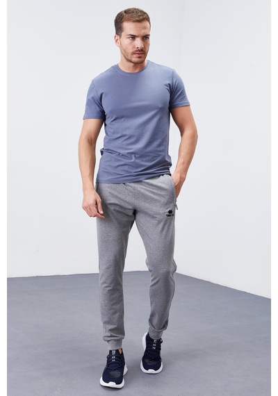 Tommy Life Gri Melanj Fermuar Cepli Dar Kalıp Jogger Erkek Eşofman Alt - 84343 GB MELANJ