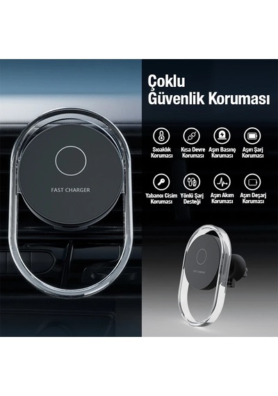 Ally 15w Klima Araç Havalandırma Bölmesi Manyetik Şeffaf Kablosuz Araç Şarj Telefon Tutucu- 5775 Siyah