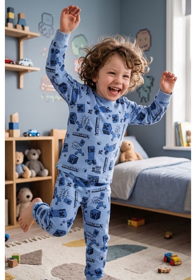 Zuzunga Computer Game Desenli Erkek Çocuk Pijama Takımı Mavi - Lacivert Zuzunga Computer Game Desenli Erkek Çocuk Pijama Takımı Mavi - Lacivert