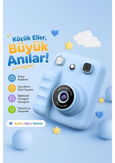 Özel Üretim Hediyelik Cihaz Eğitici Resim Makinesi Çocuk Termal Yazıcı Kamera A29 Mavi