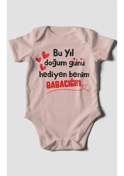 Morivokids Babaya Özel Kısa Kollu Bebek Body %100 Pamuk Zbn296-kk Pastel Pembe