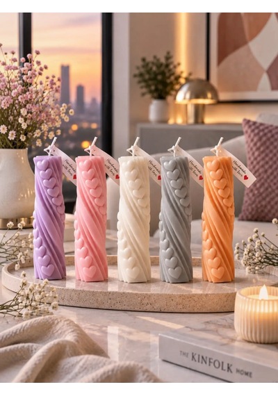 Mumelia Kalp Desenli Baton - Doğal Soya Blok Dekoratif Mum - Beyaz