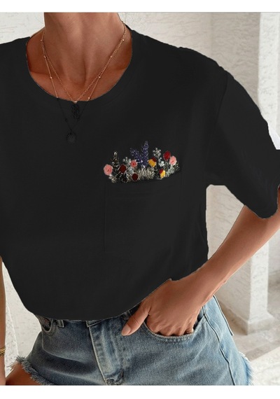 Flood Of Style Kadın Siyah Çiçekli Cep Baskılı Oversize