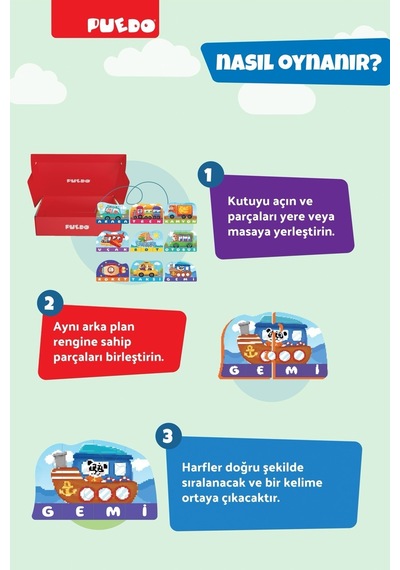 Puedo İlk Kelimelerim Araçlar Puzzle Eva Eğitici Oyuncak 3+ Harf Öğrenme 41 Parça