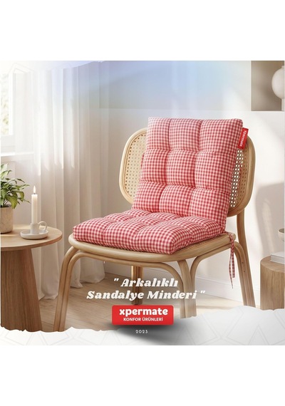 Xpermate Pötikare Arkalıklı Sandalye Minderi Bağcıklı Mutfak Balkon Bahçe Minderi Kırmızı Diğer