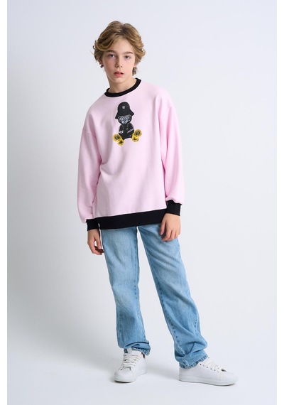 Alexandergardi Alexandergardı Baskılı Bisiklet Yaka Çocuk Sweatshirt Pembe