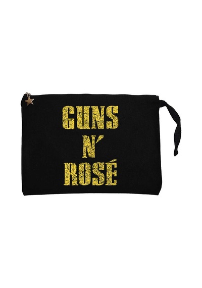 Guns N Rose Text Yellow Siyah Clutch Astarlı Cüzdan / El Çantası