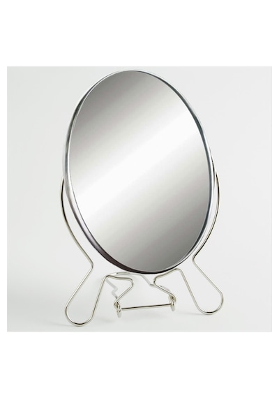 Çift Taraflı Büyüteçli Ayna, 15 Cm Makyaj Aynası, Metal Çerçeve Ve Ayaklı Masa Üstü Makyaj Aynası Gümüş