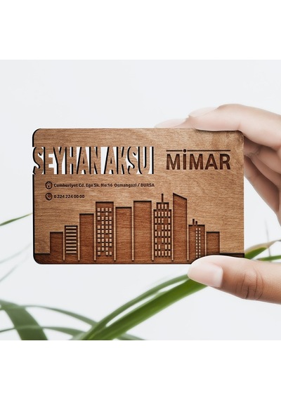 Kişiye Özel Mesleki Mimar Ahşap Kartvizit (Model 3) 50 Adet