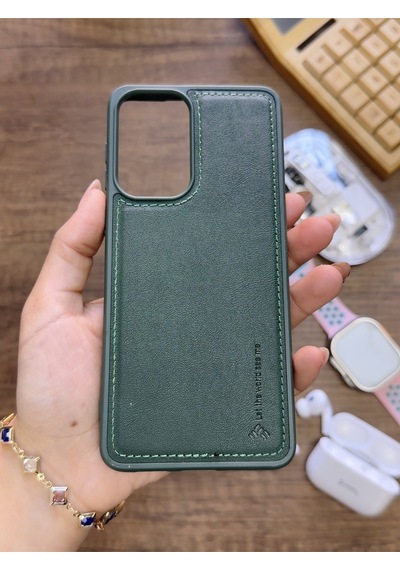 Samsung Galaxy A33 Uyumlu Premium Deri Dokulu Darbelere Karşı Dayanıklı Nazal Silikon Kılıf Haki