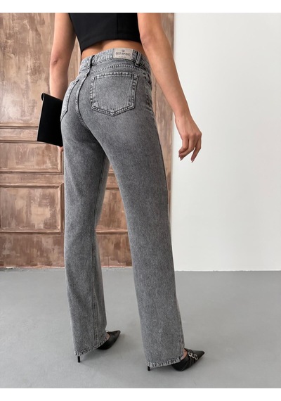 Kadın Straight Yüksek Bel Boru Paça Kot Pantolon Orta Füme Siyah+orta Füme