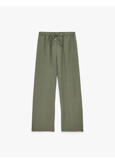 Koton Beli Lastikli Bağlamalı Geniş Paça Pantolon Haki 6sak40240pw