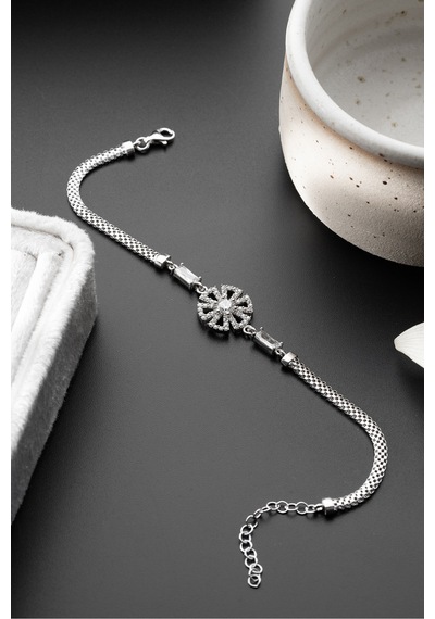 Çekirdekjewelry 925 Ayar Gümüş Parlak Taşlı Modern Kadın Bileklik Gri