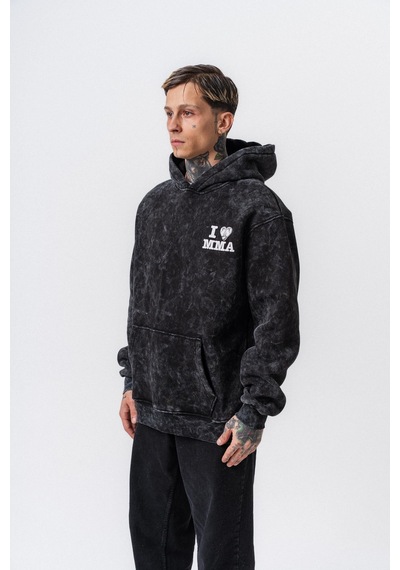 Respire Erkek Mma Baskılı Kapüşonlu Oversize Hoodie Siyah