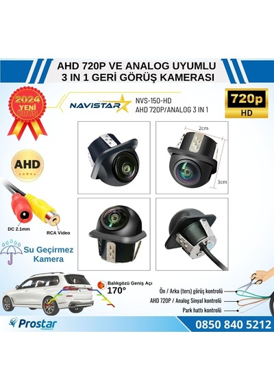 Ahd 720p Ve Analog Pal Çevrilebilir 170 Derece Balıkgözü Geniş Açılı Geri Görüş Kamerası