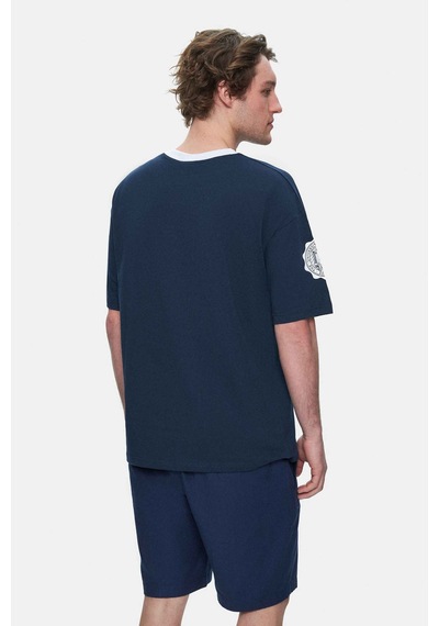 Ucla Keıth Lacivert Bisiklet Yaka Baskılı Oversize Erkek Tshirt Siyah