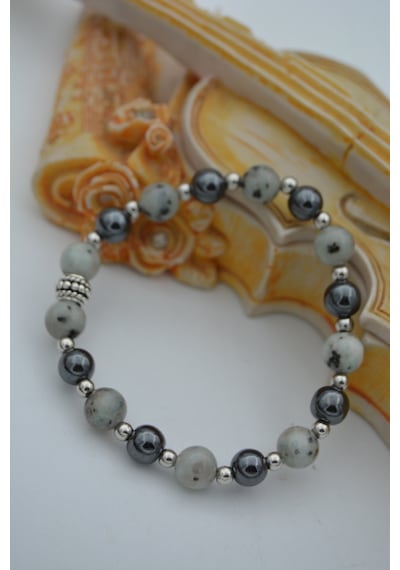 Stoneage Jewellery Dalmaçyalı Akik ve Hematit Doğal Taşlı Bilekli Çok Renkli