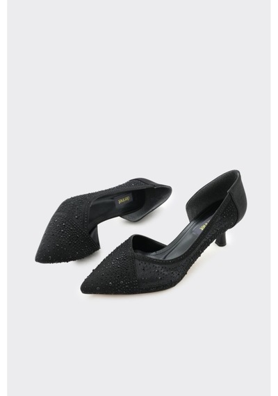Derinet Melina Kısa Topuklu Stiletto Siyah Siyah
