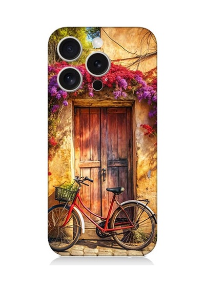 Apple Uyumlu iPhone 15 Pro Kapı Ve Bisiklet Desenli Silikon Kılıf Silikon