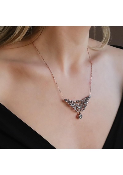 Elmas Montür Rose Gold Kaplama Gümüş Gerdanlık Gümüş