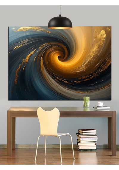 Altın Renklerde Soyut Spiral Girdap Dekoratif Kanvas - Mdf Ahşap Tablo