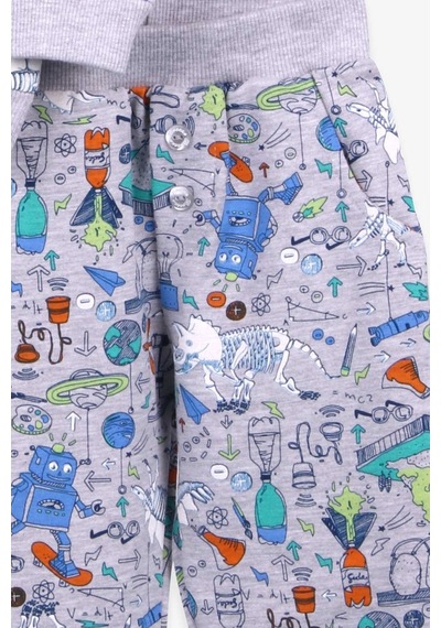 Breeze Erkek Bebek Eşofman Takımı Baskılı Desenli Gri (6 Ay-2 Yaş)