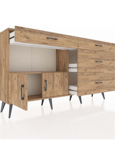 Arges Konsol Tek Raflı 4 Çekmeceli 2 Kapaklı 176x30x99 Çam-çam Çam-çam