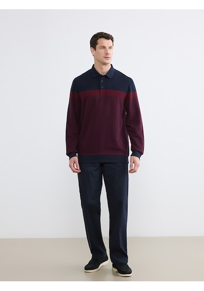 Lcwaıkıkı Classic Bordo Polo Yaka Renk Bloklu Erkek Sweatshirt
