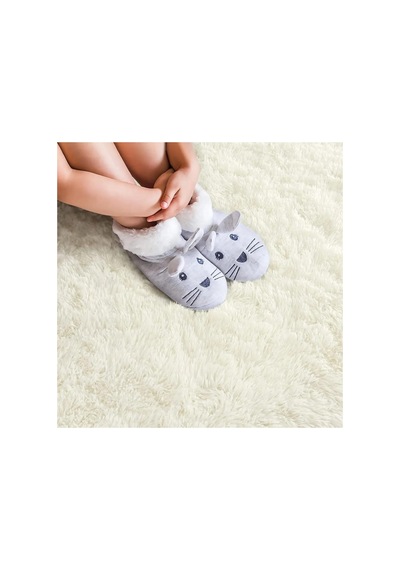 Krem Oval Post Halı Kesme Yolluk Peluş Yumuşak Kaymaz Dot Taban