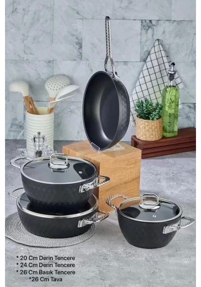 Cooker Ckr2853 Titanium 7 Parça Tencere Seti Siyah Platin Platin