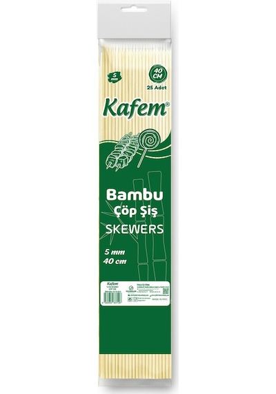Kafem Bambu Çöp Şiş 40 CM 5 MM 25 Li x 50 Paket