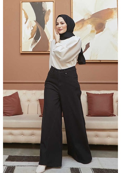 1162-denim Pantolon Etek Siyah Siyah