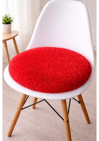 2 Adet Yuvarlak Sandalye Minderi 40cm Kırmızı Kırmızı