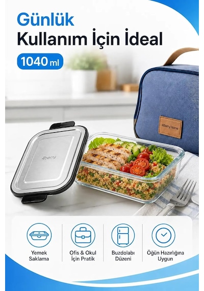 Home 1040 Ml Cam Saklama Kabı, Kilitli Kapaklı, Fırın Ve Mikrodalga Uyumlu, Buzdolabı Ve Dondurucuya Uygun, Gıda T Diğer