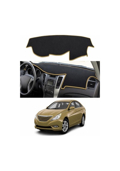 Hyundai - Sonata 2007-2012 Uyumlu Torpido Koruma Kılıfı - Taba Şeritli