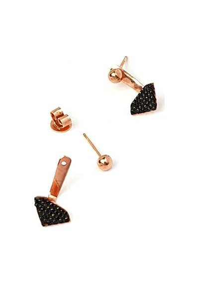 Siyah Oniks Taşlı Gümüş Cift Minimal Earcuff Küpe