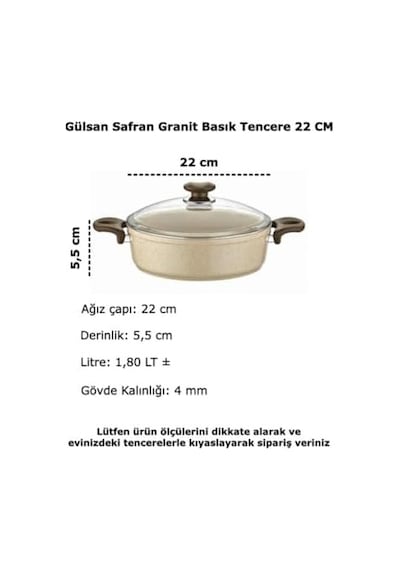 Gülsan Safran Granit Basık Tencere 22 Cm 12v