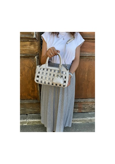 Just Polo Kadın Yeni Sezon Örgü Detaylı Ayarlanabilir Askılı Şık Çapraz El & Omuz Çantası Ebat : 26 X 17 Cm Rugan Taş