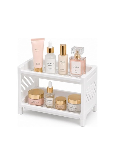 Masa Üstü Plastik 2 Katlı Organizer Düzenleyici Raf, Tezgah Üstü Mutfak Banyo Kozmetik Ofis Düzenleyici, Dolap İçi Çok Amaçlı Beyaz Raf, 23 X 15,5 X 15,5 Cm Diğer