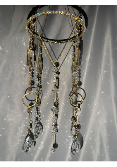 Gold Kristal Güneş Yakalayıcı Suncatcher Özel Kesim Kristal Pencere Süsü Ve Çok Amaçlı Avize Tek Parça