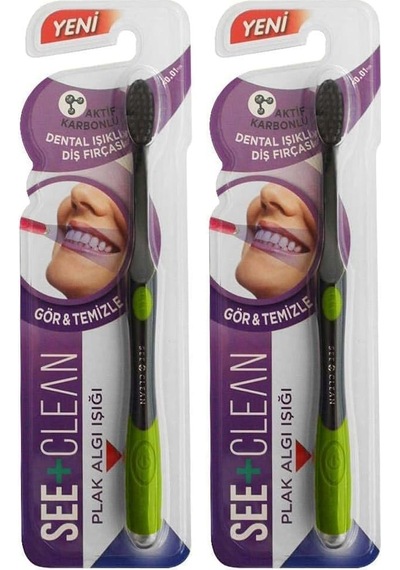 See+ Clean Dental Işıklı Diş Fırçası Yeşil 2li Paket Açık Ahşap
