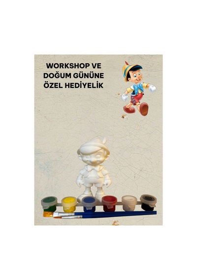 3d Pinokyo Figür Boyama Seti - Kendin Boya Hobi Ve Etkinlik Seti - Akrilik Boya + 2 Fırça
