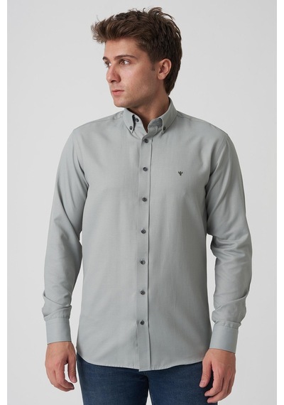 White Stone Barcelos G2514 Slim Fit Gömlek Desenli Gri