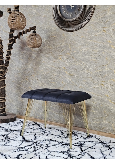 Zafir Metal Gold Tel Ayaklı 60 Cm Puf Bench - Puf - Bench - Oturak - Mutfak Oturağı - Antre Oturağı Füme