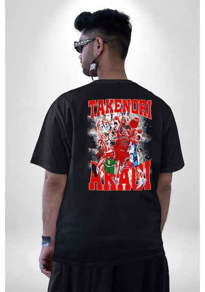 Basketbol Akagi Takenori Anime Slam Dunk Karakter Pamuklu Unisex Oversize Sırt Dijital Baskılı Siyah T-shirt Siyah
