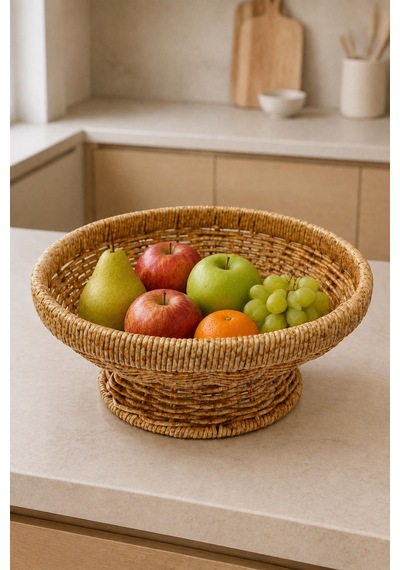 Rattan Örgü Ayaklı Meyvelik Ve Sunumluk 1 Adet 25 Cm Dekoratif Organizer