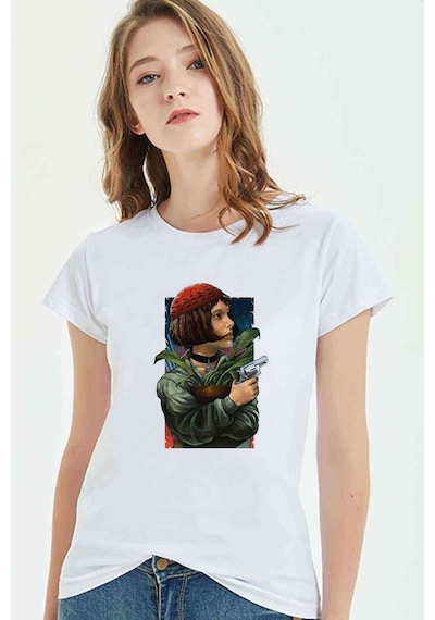 Leon Baskılı Beyaz Kadın Tshirt (534309438)